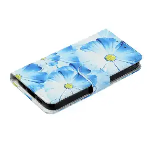 Funda Tipo Cartera compatible con Iphone 15 Pro / Funda de piel sintética con diseño de flores con tarjetero - Color Azul Blanco miniatura 2